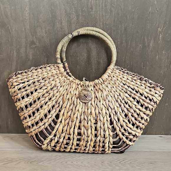 Straw Studios Woven Rattan Circle Boho Hand Bag Purse - Picture 3 of 12